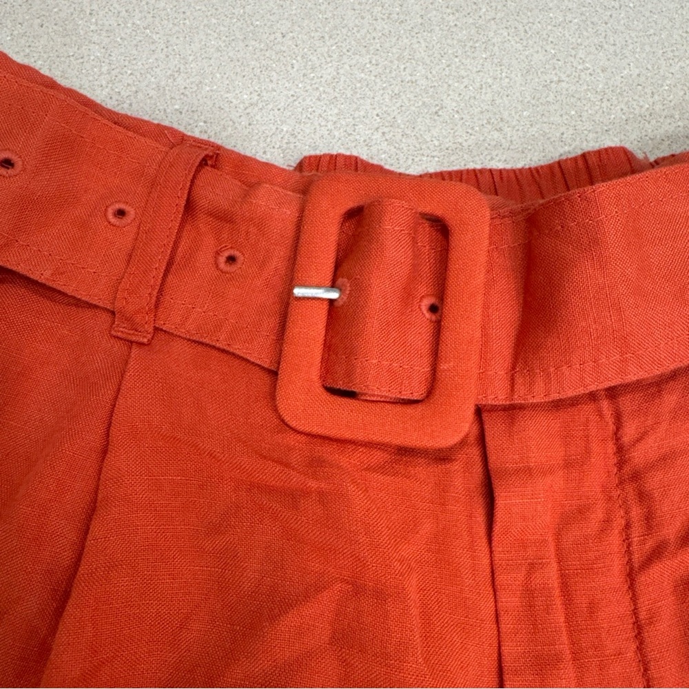 a new day Women's High Waist Orange Shorts with Buckle Linen Blend - Picture 2 of 8